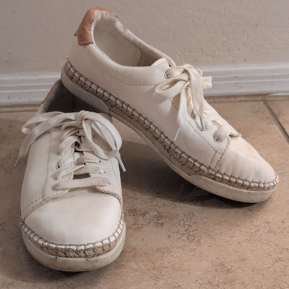 Dolce Vita Lace Up Sneakers Tennis Shoes White Hemp Detail - Size 10